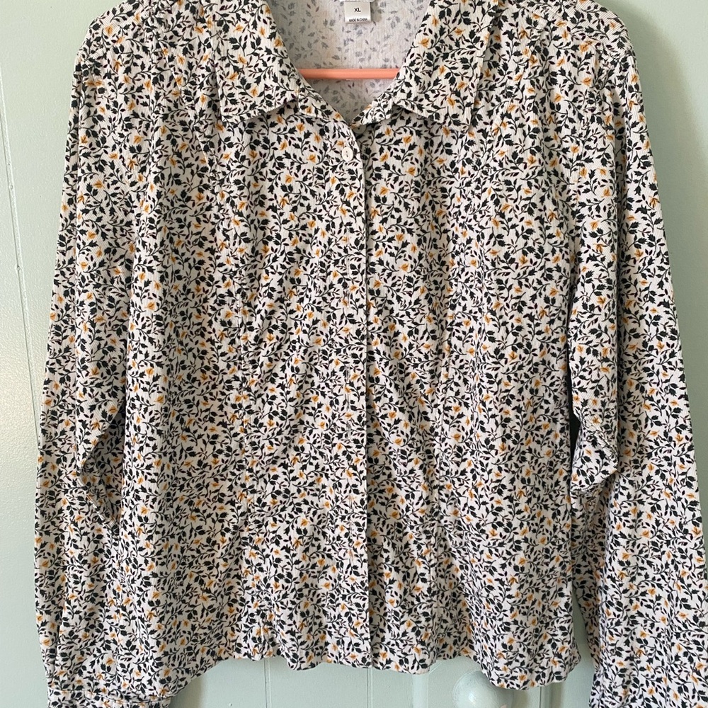 Christopher & Banks Floral Blouse - Black, White, Yellow